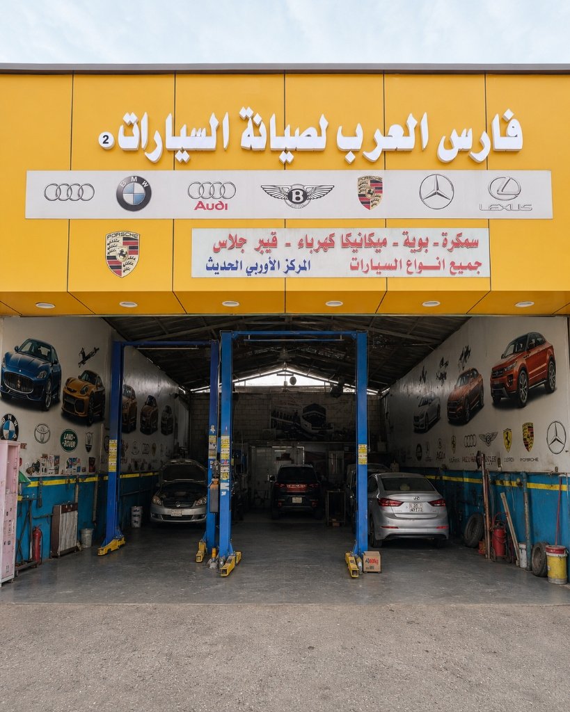 مدخل ورشة فارس العرب 2 لصيانة السيارات بالرياض